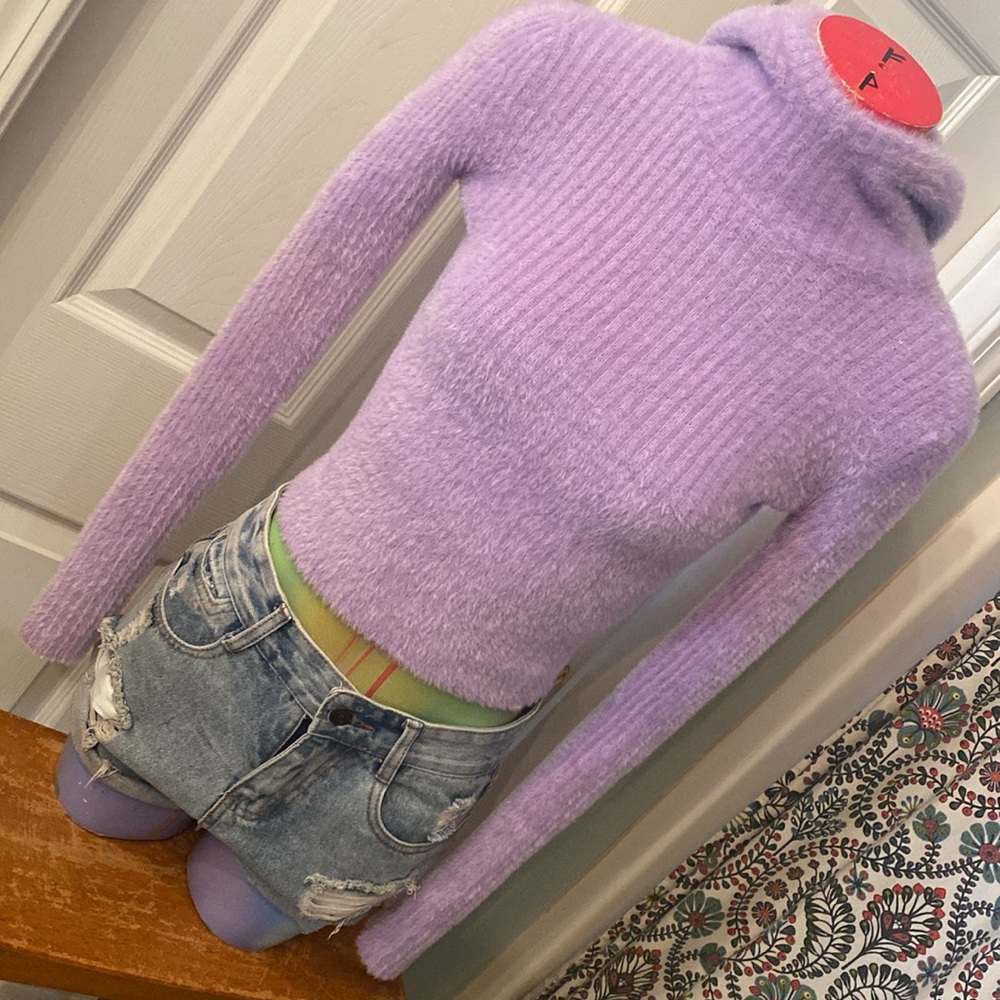 Zara Purple Pastel Soft Knit Fuzzy Hoodie Sweater Cropped Top